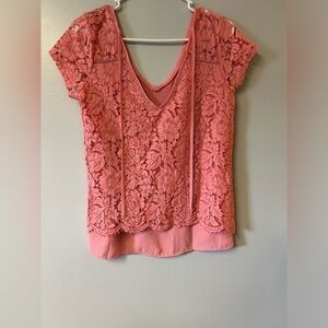 White House Black Market short sleeve blouse with lace front